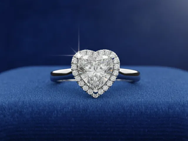 WHITE GOLD HEART CUT DIAMOND HALO ENGAGEMENT RING